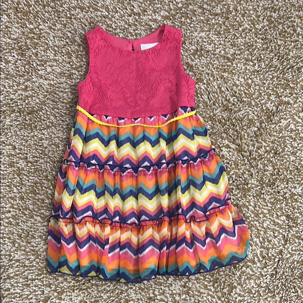 Rare Editions Pink and Multicolor Chevron Dress